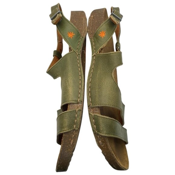 Art Company Shoes Sandals 42 Green Leather Strappy Comfort Flats Spain US 11 - Picture 3 of 7